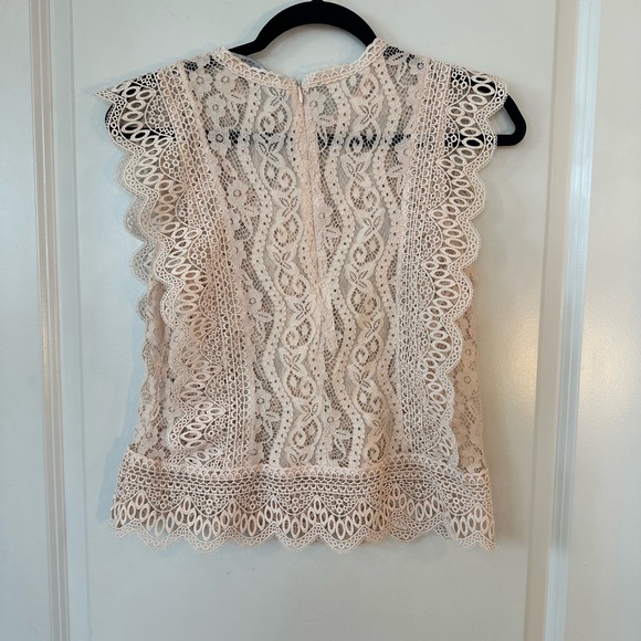 Zara Blush Pink/Beige Lace Cap Sleeves Floral Lace Doily Top, Small - Picture 10 of 13